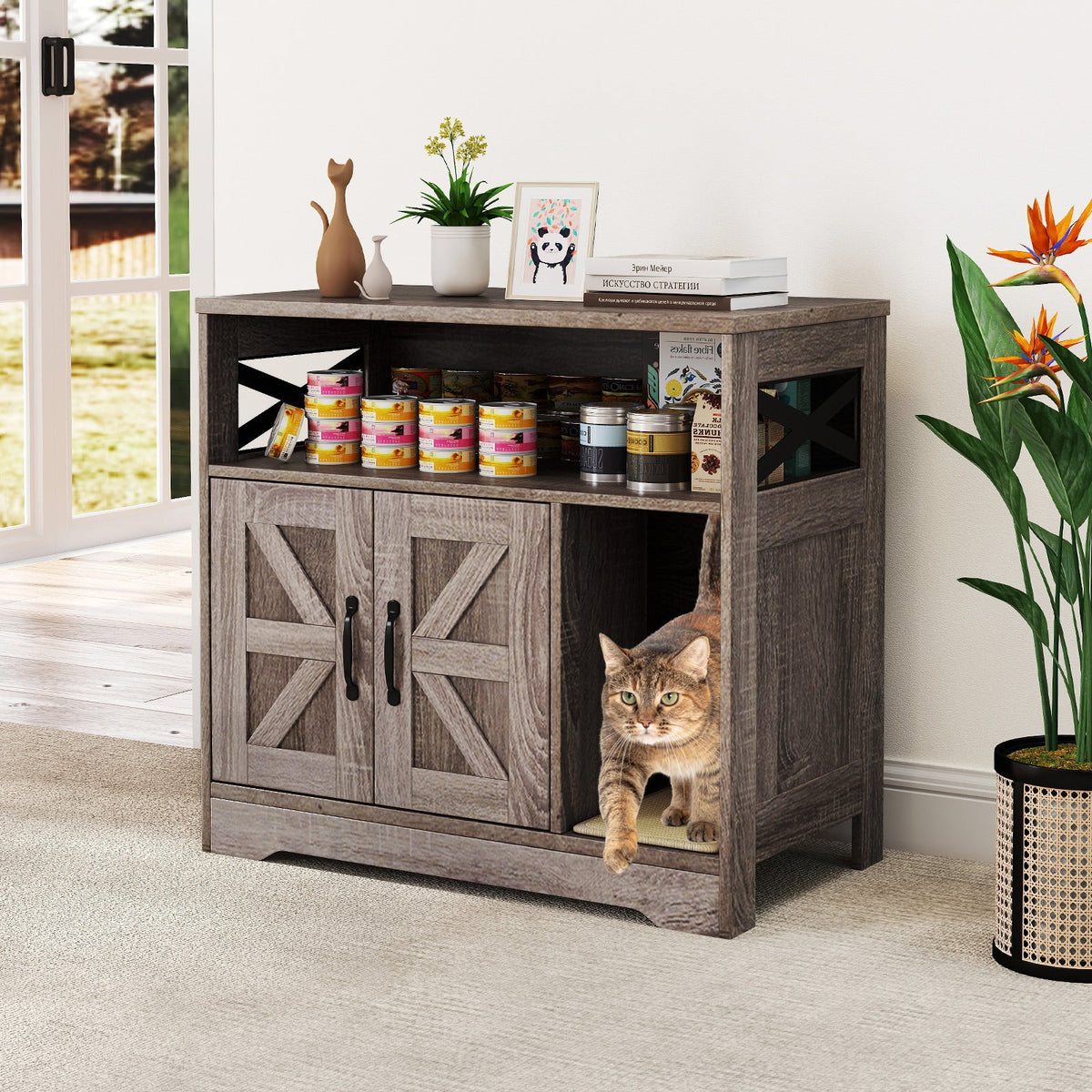 Cat Litter Box Enclosure Hidden Cat Washroom Furniture with Storage-Grey