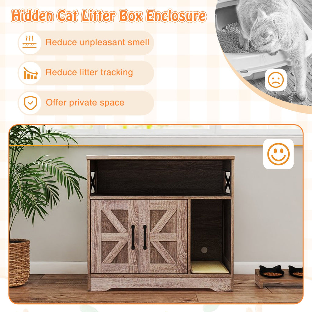 Cat Litter Box Enclosure Hidden Cat Washroom Furniture with Storage-Grey