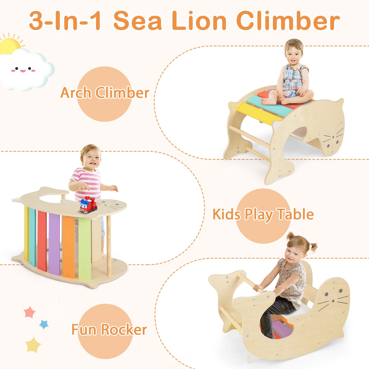 7-in-1 Indoor Climbing Toys for Toddlers with Reversible Ramp