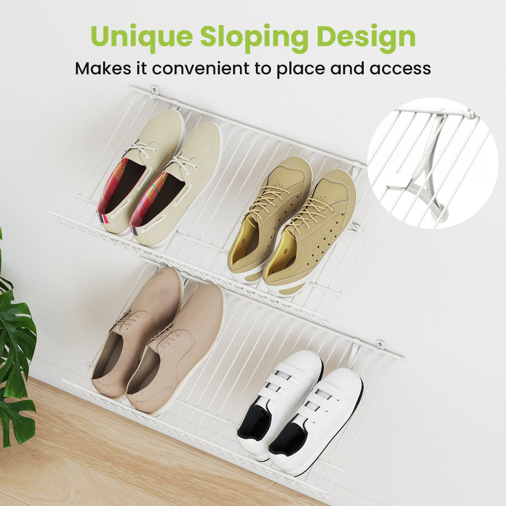Closet Shelves Wall Mounted Set of 2 Metal Wire Shoe Racks