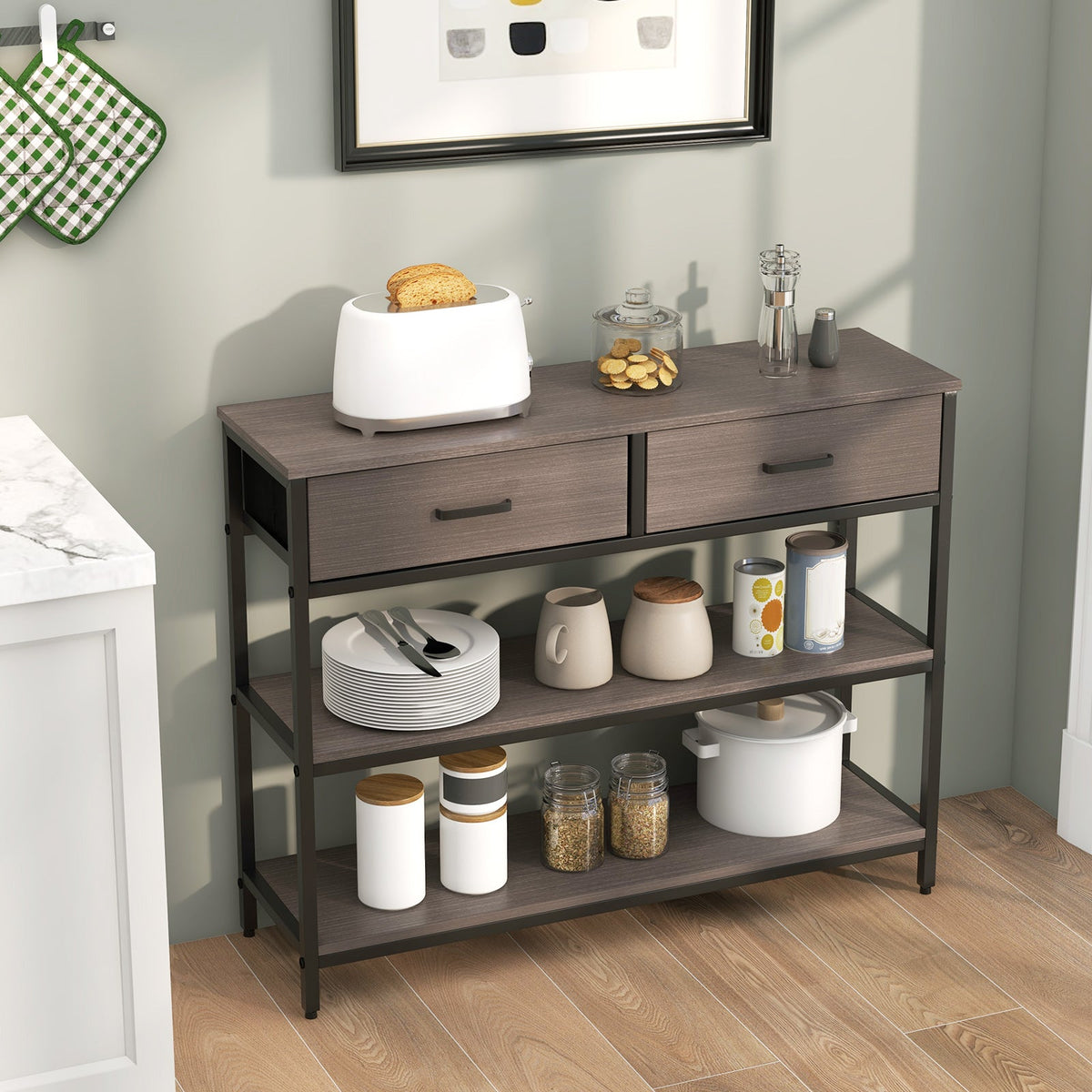 Console Table with Folding Fabric Drawers for Entryway
