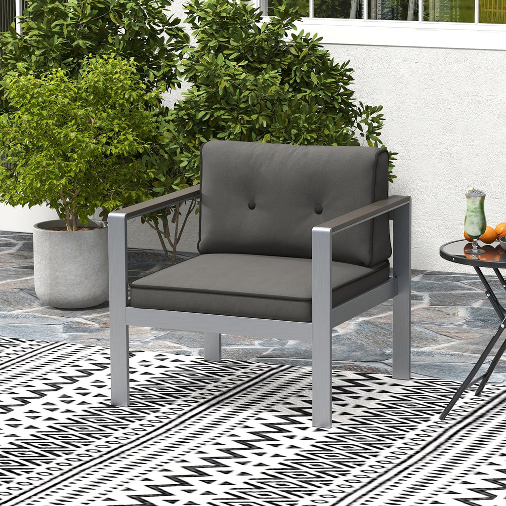 Contemporary Sofa Chair with WPC Armrests and Back Cushions-Gray