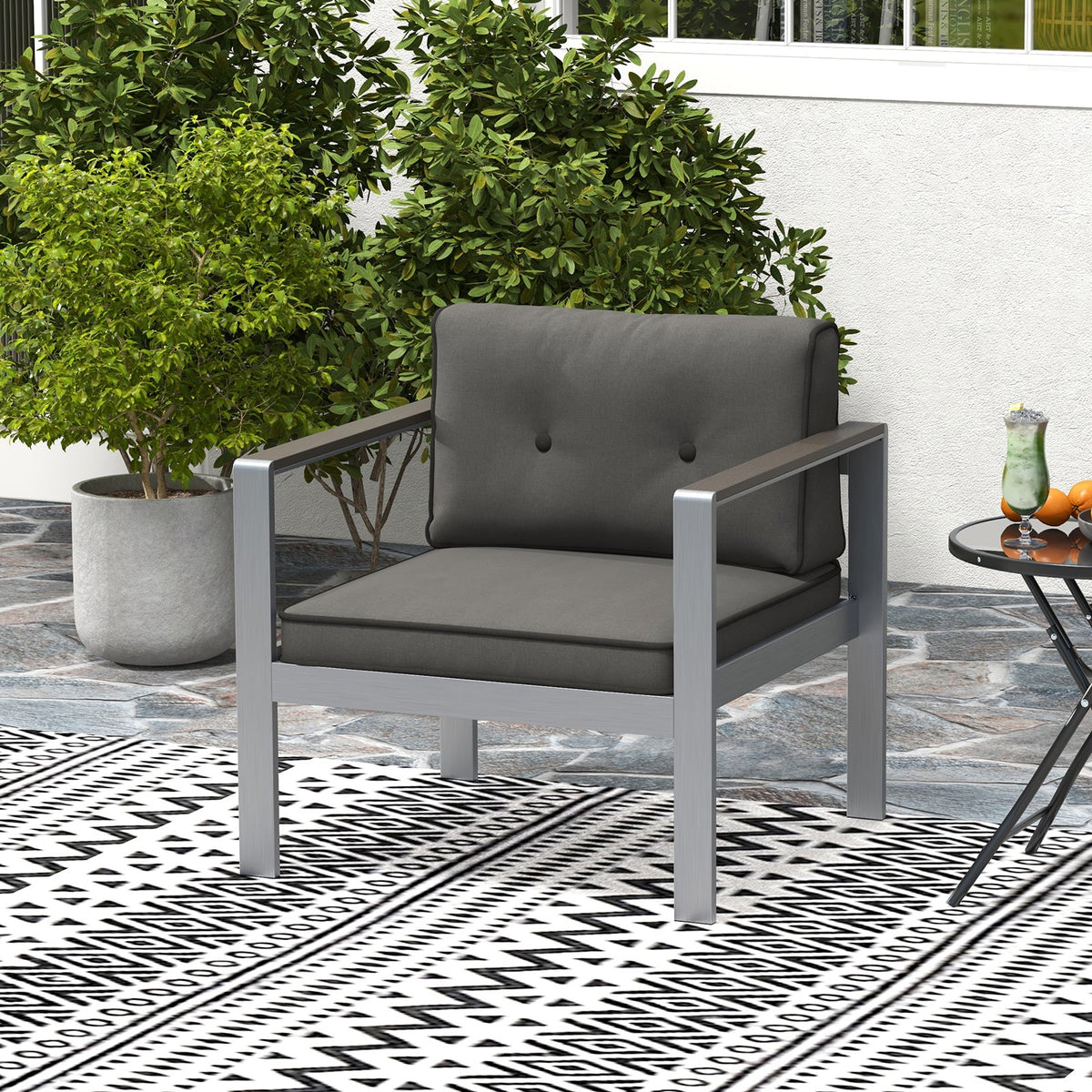 Contemporary Sofa Chair with WPC Armrests and Back Cushions-Gray