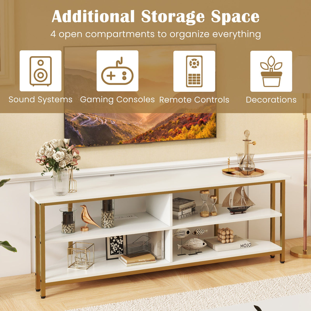 3-Tier Corner TV Stand for TVs up to 65 Inches with Charging Station