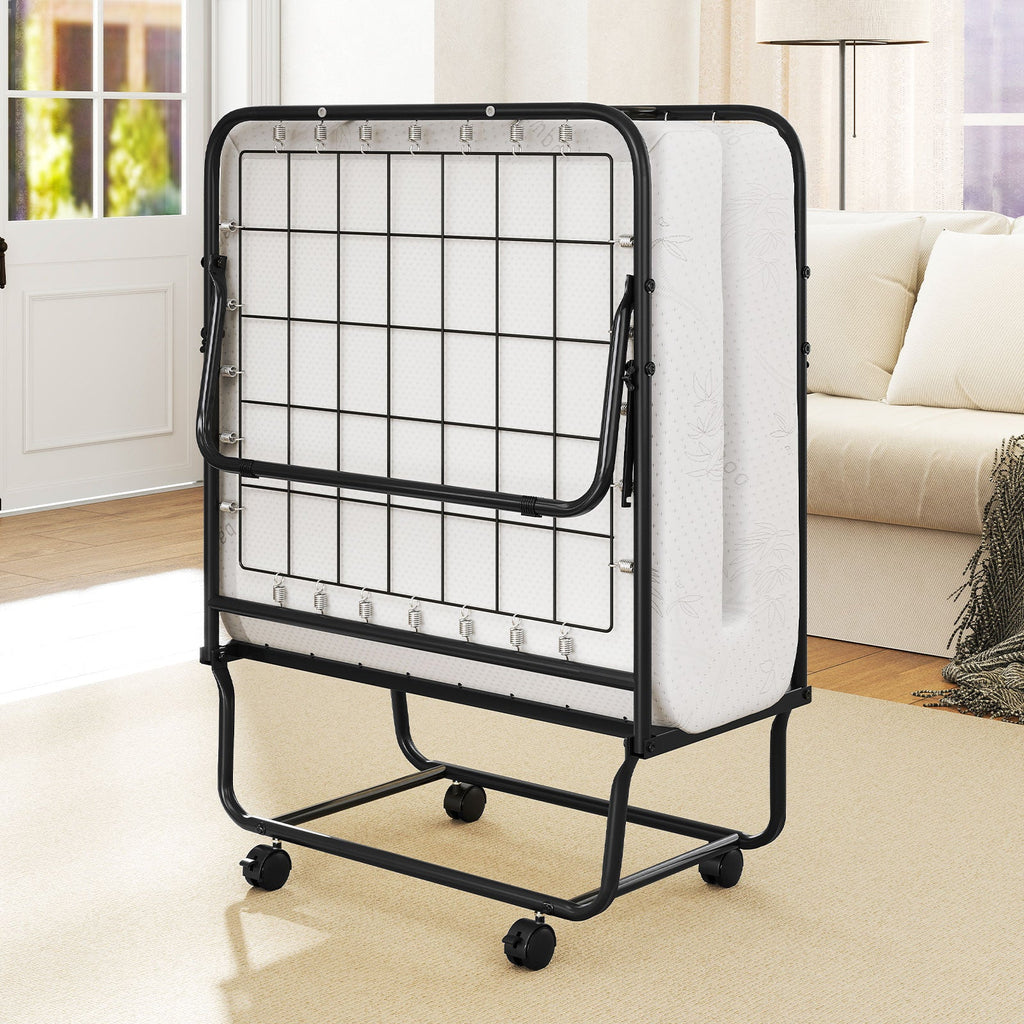 Cot Size Folding Bed Frame with Memory Foam Mattress and Metal Frame