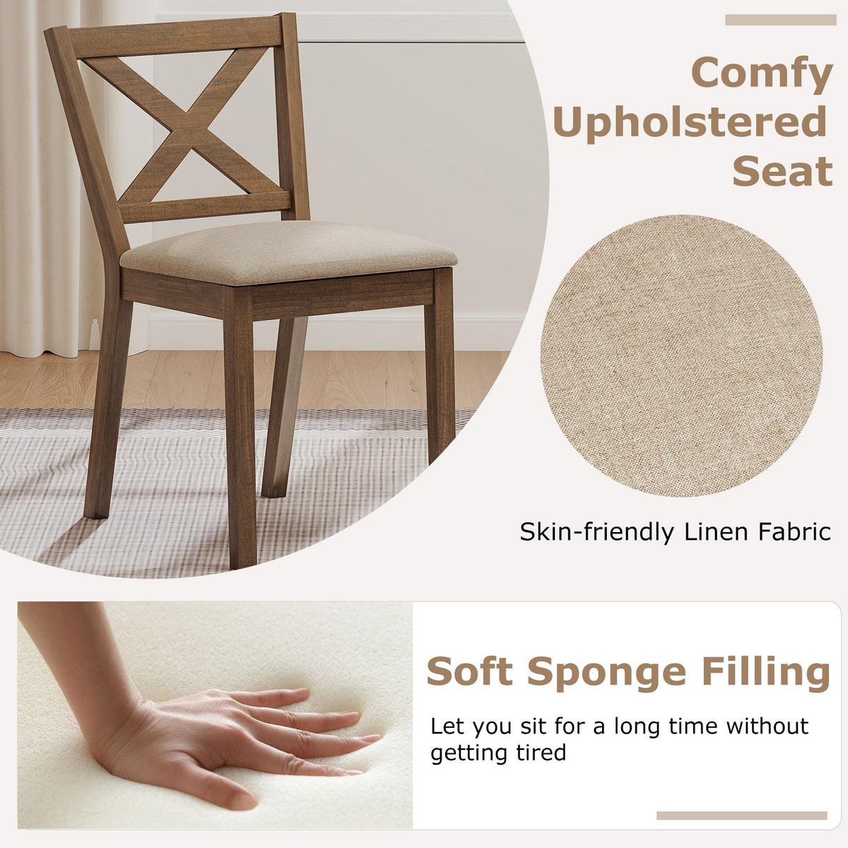 Dining Chair Set of 2 Modern Kitchen Chair with Upholstered Seat-Brown