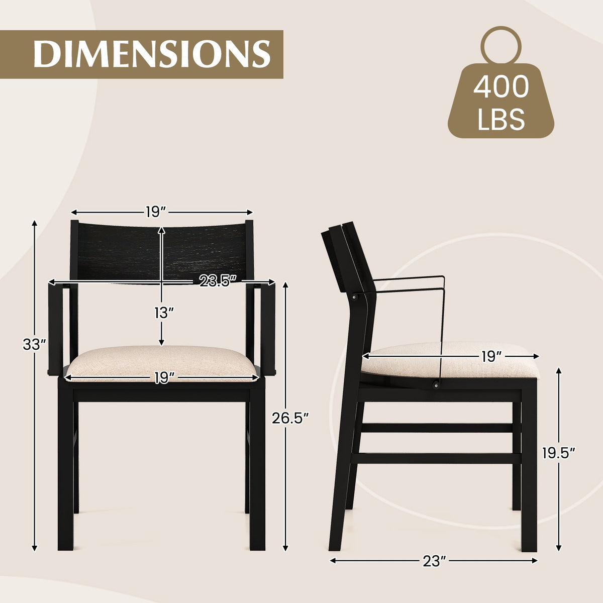 Dining Chair with Contoured Backrest and Padded Seat Set of 2