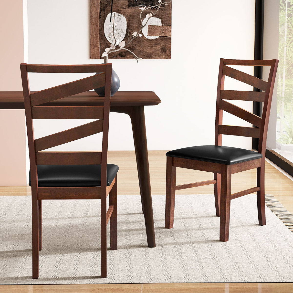 Dining Chairs Set of 2 Kitchen Side Chairs with Rubber Wood Legs-Walnut