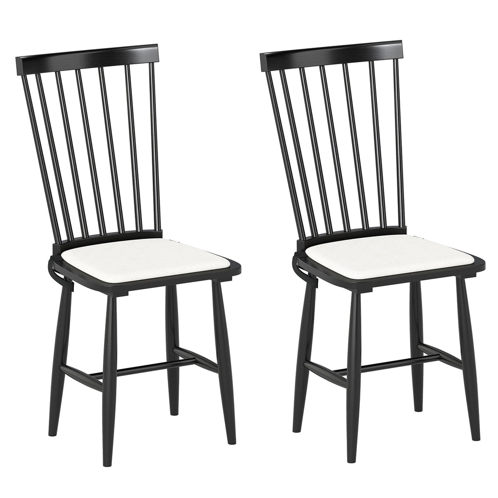 Dining Chairs Set of 2 Farmhouse Solid Rubber Wood Windsor Chairs with Removable Seat Cushions-Black