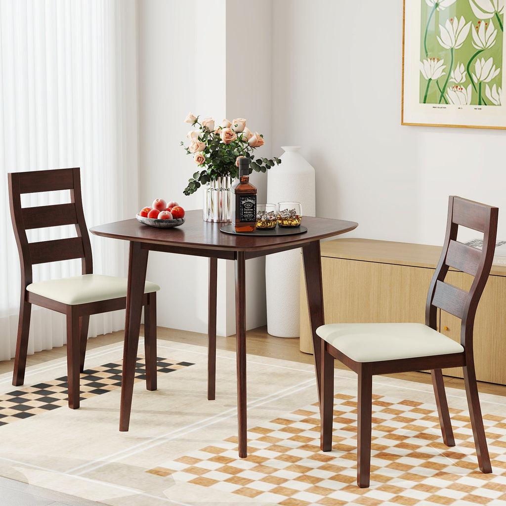 3-Piece Dining Table Set with Wooden Square Kitchen Table and 2 Chairs-Walnut