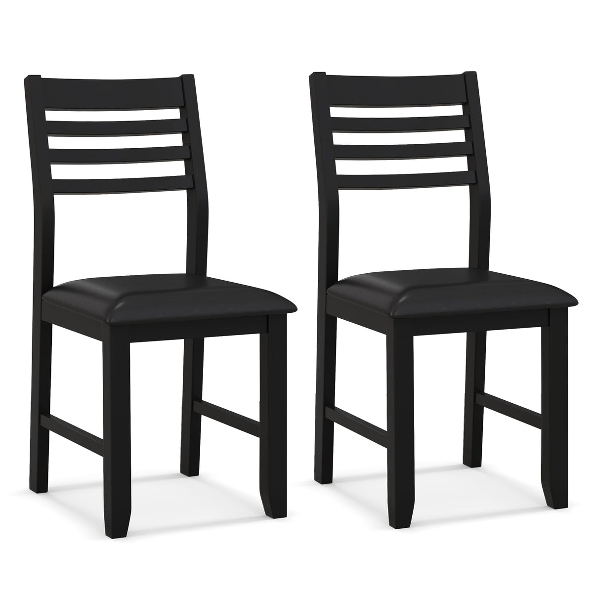 Wooden Dining Chair Set of 2 with Rubber Wood Frame and Padded Cushion