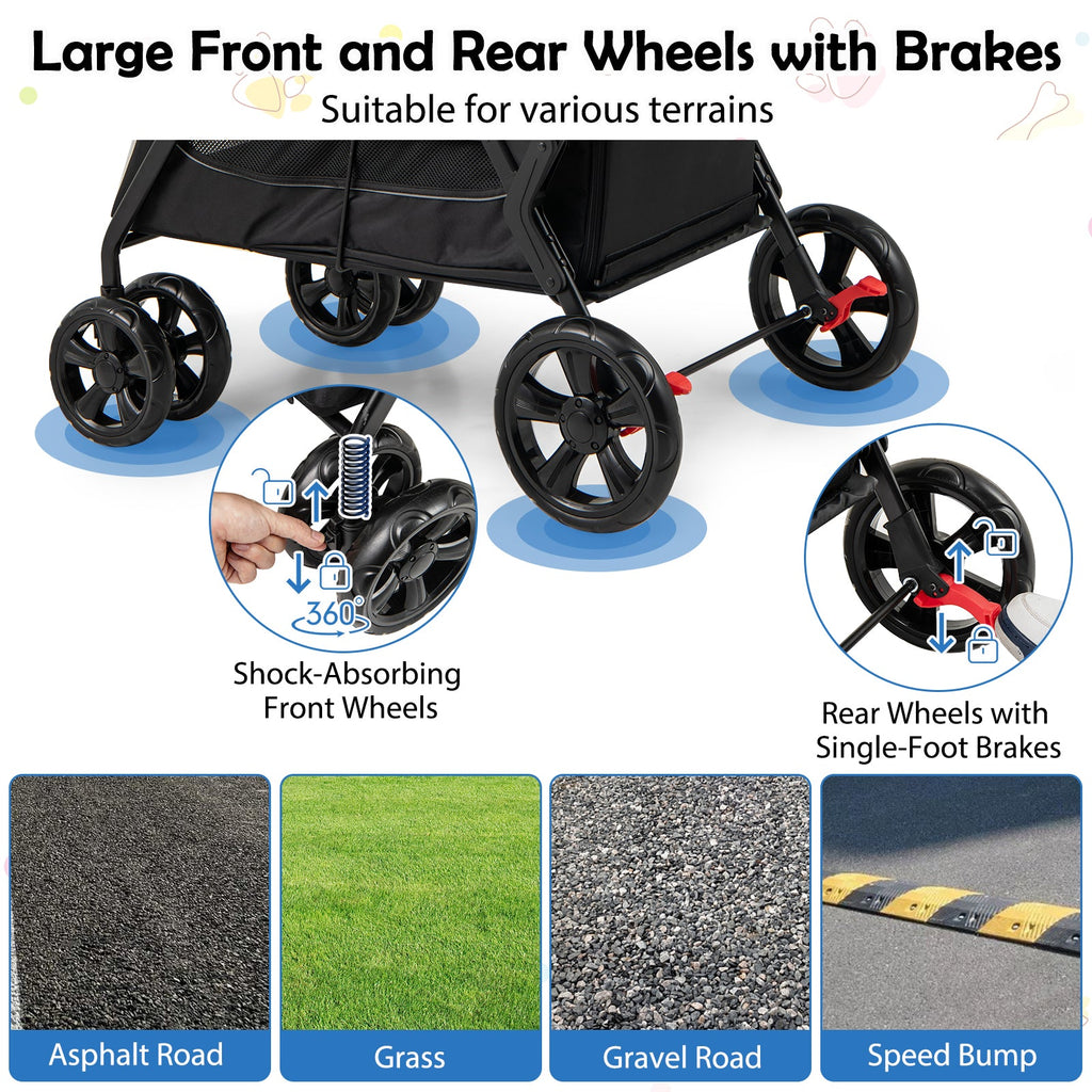 Dog Stroller for Medium Small Senior Elderly Dogs with Dual Entry-Black