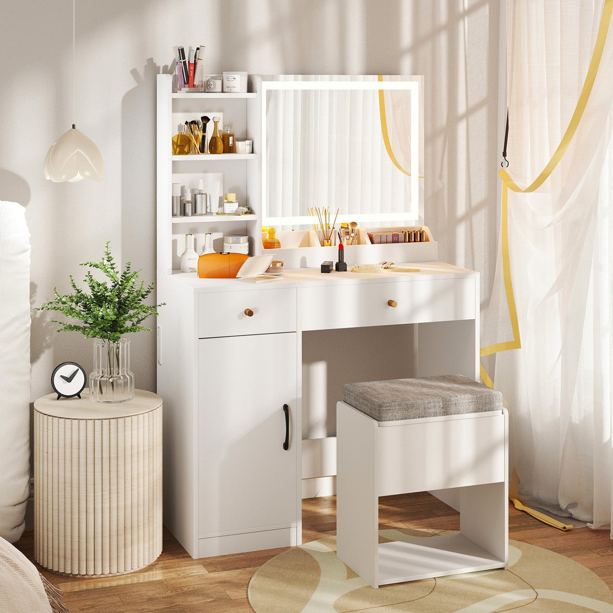 Vanity Dressing Table and Chair Set with Mirror and Lights