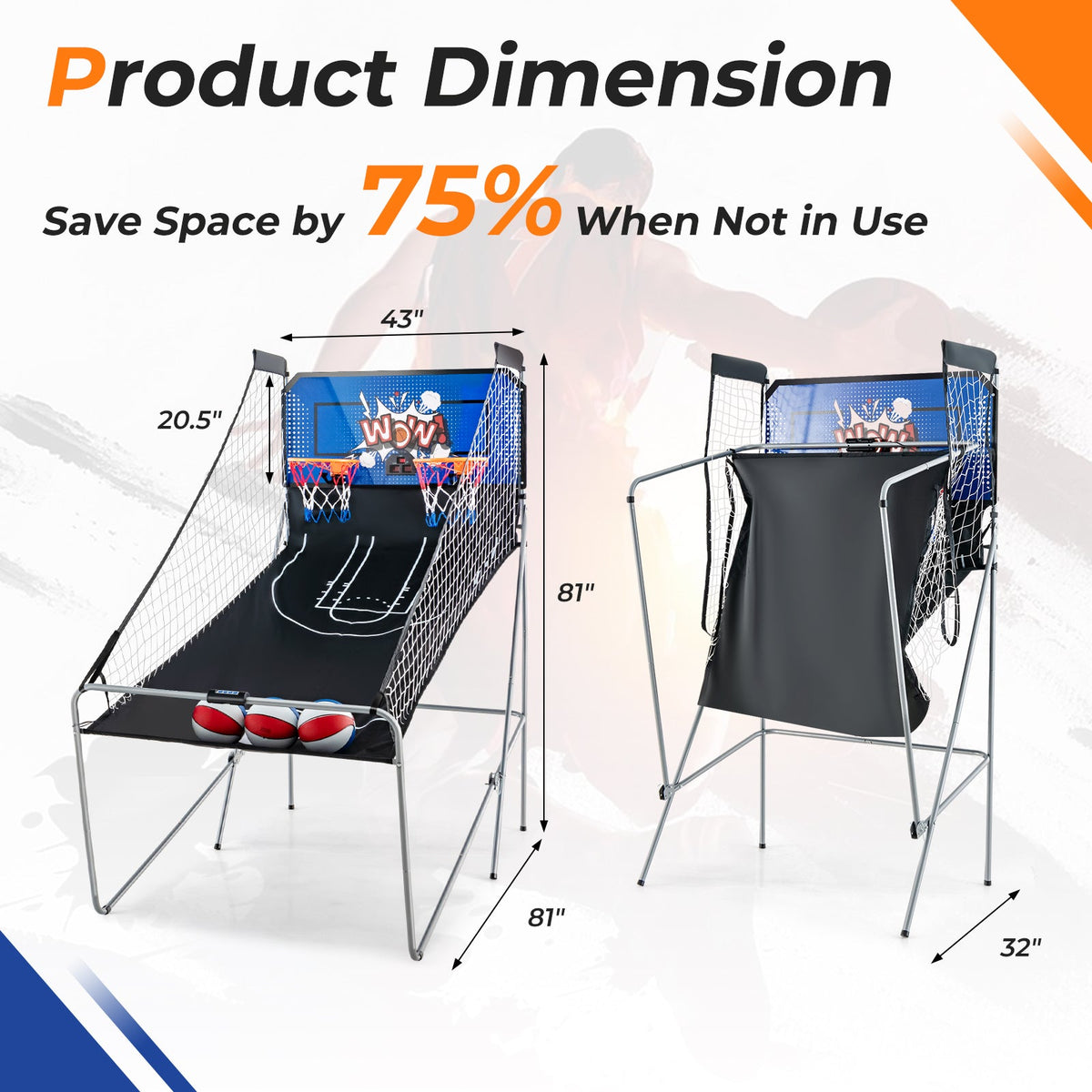 Dual Shot Basketball Arcade Game with 8 Game Modes and 4 Balls