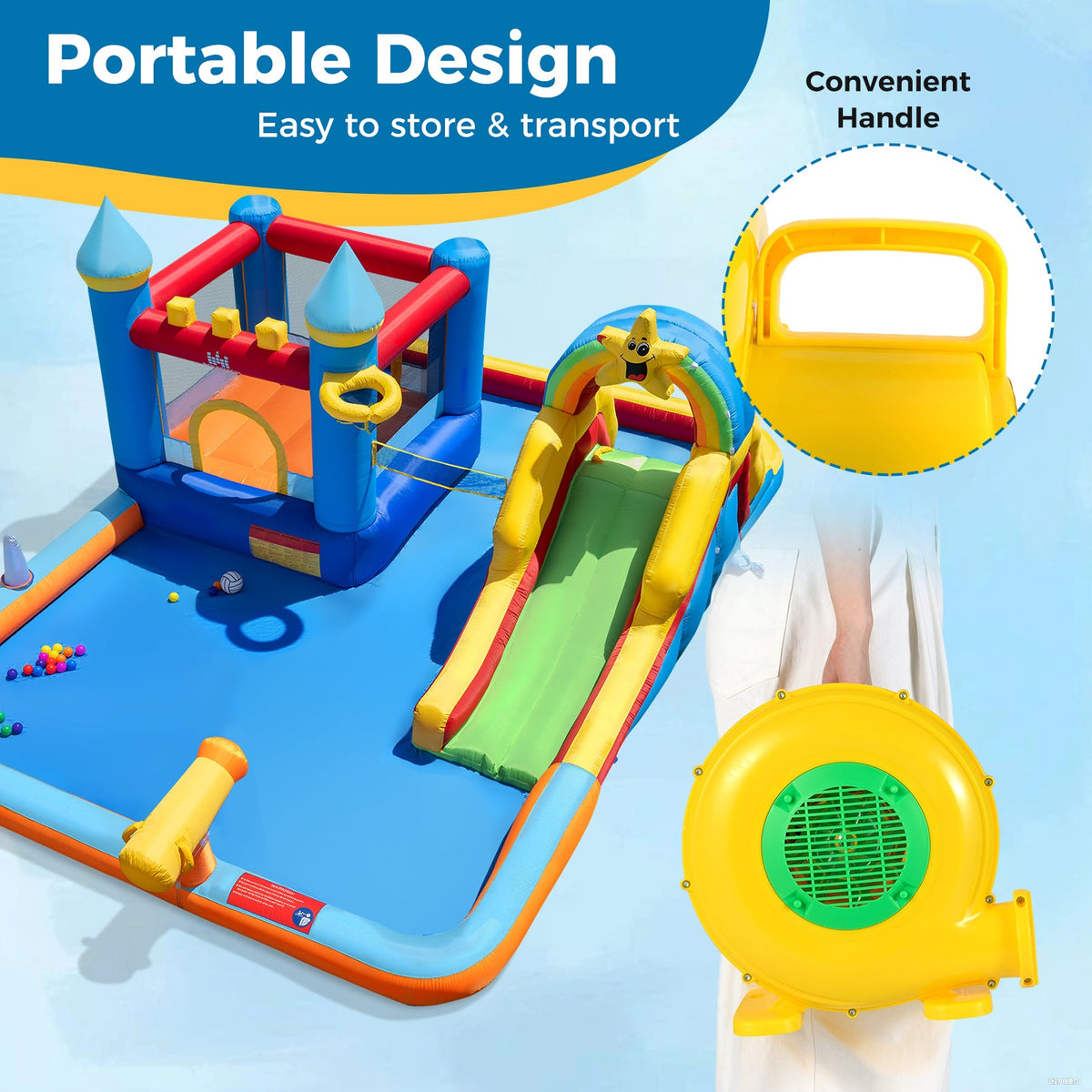 480W Bounce House Blower with Handle and Ground Stakes