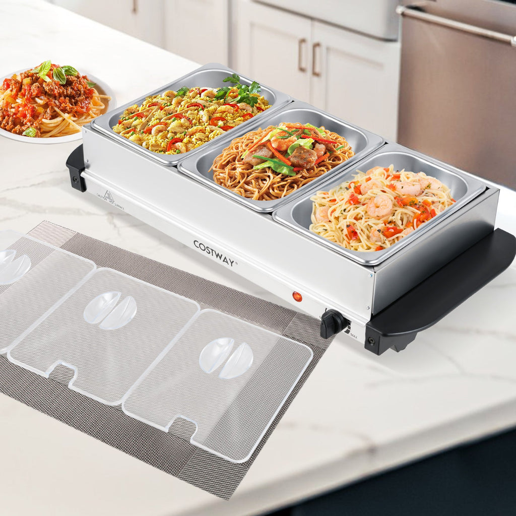 Electric Buffet Server Food Warmer with 3 Removable Trays