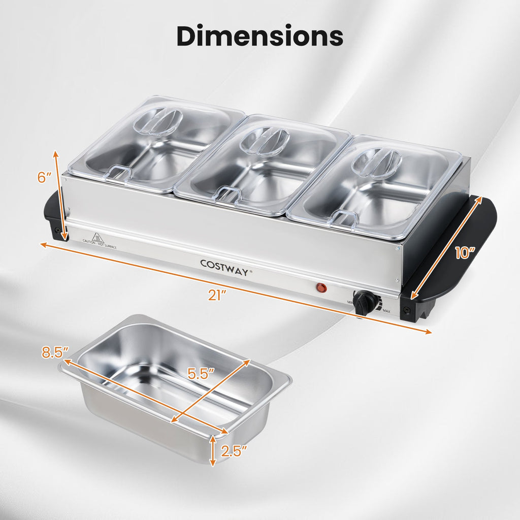 Electric Buffet Server Food Warmer with 3 Removable Trays
