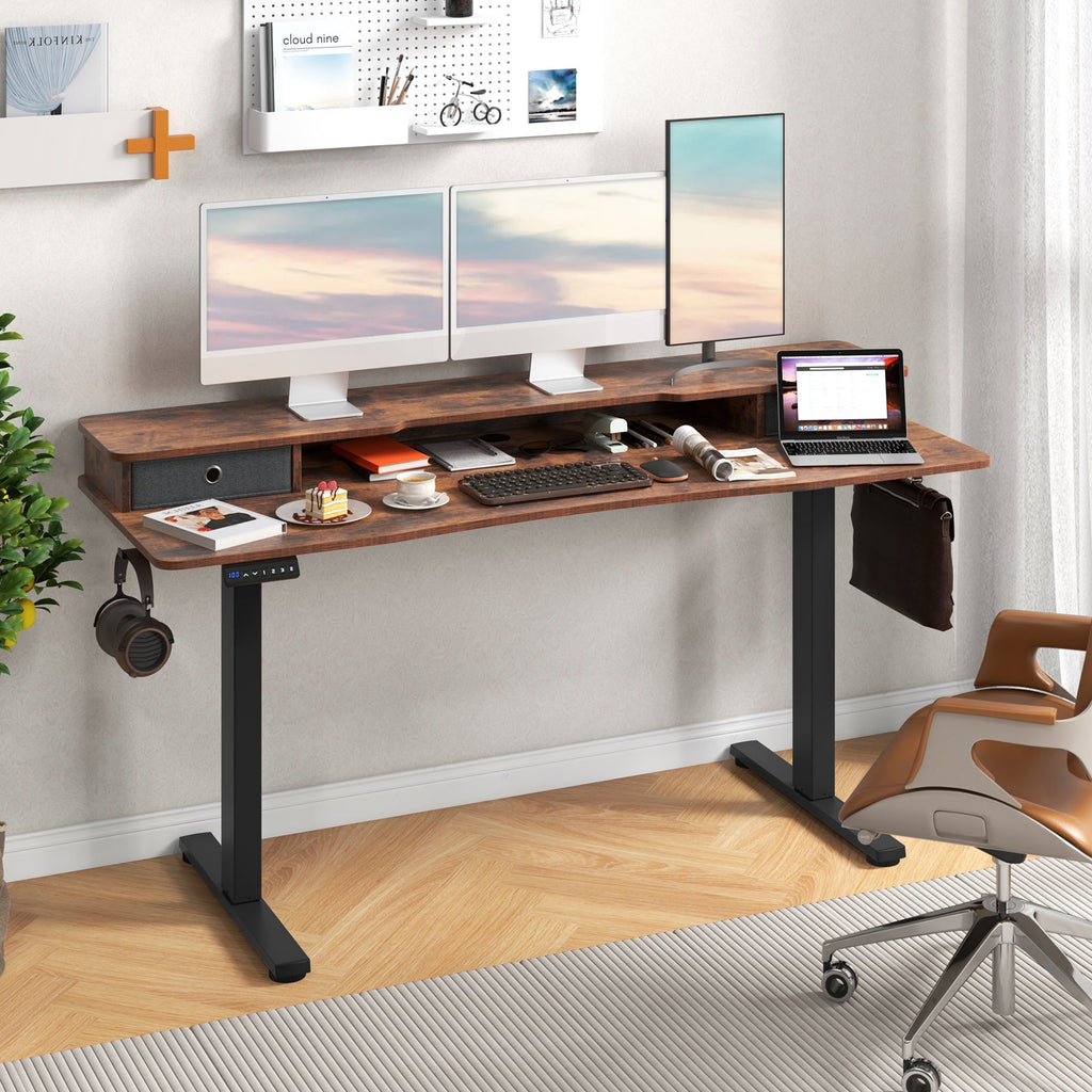 63 Inch x 24 Inch Electric Standing Desk with 2 Drawers