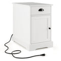 End Table with Charging Station and Flip Top-White