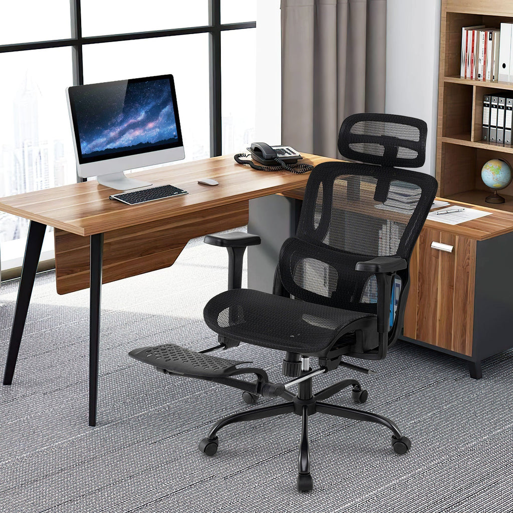 Ergonomic Office Chair Swivel Computer Desk Chair with Rotating Headrest-Black
