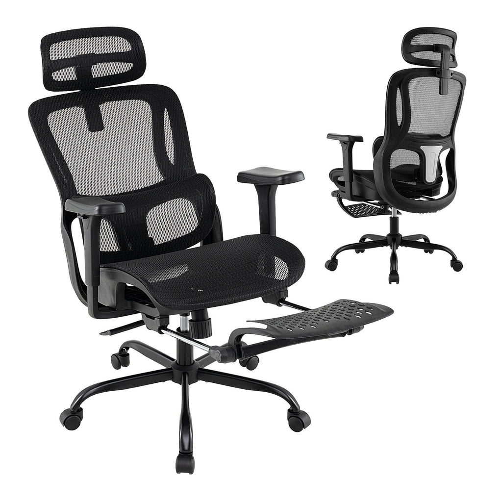 Ergonomic Office Chair Swivel Computer Desk Chair with Rotating Headrest-Black