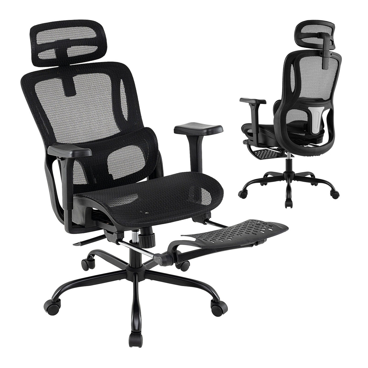 Ergonomic Office Chair Swivel Computer Desk Chair with Rotating Headrest-Black