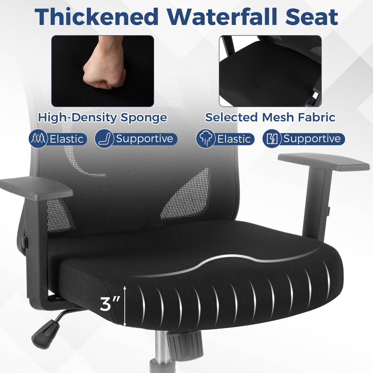 Ergonomic Office Chair with 3D Headrest and Reclining Backrest-Black