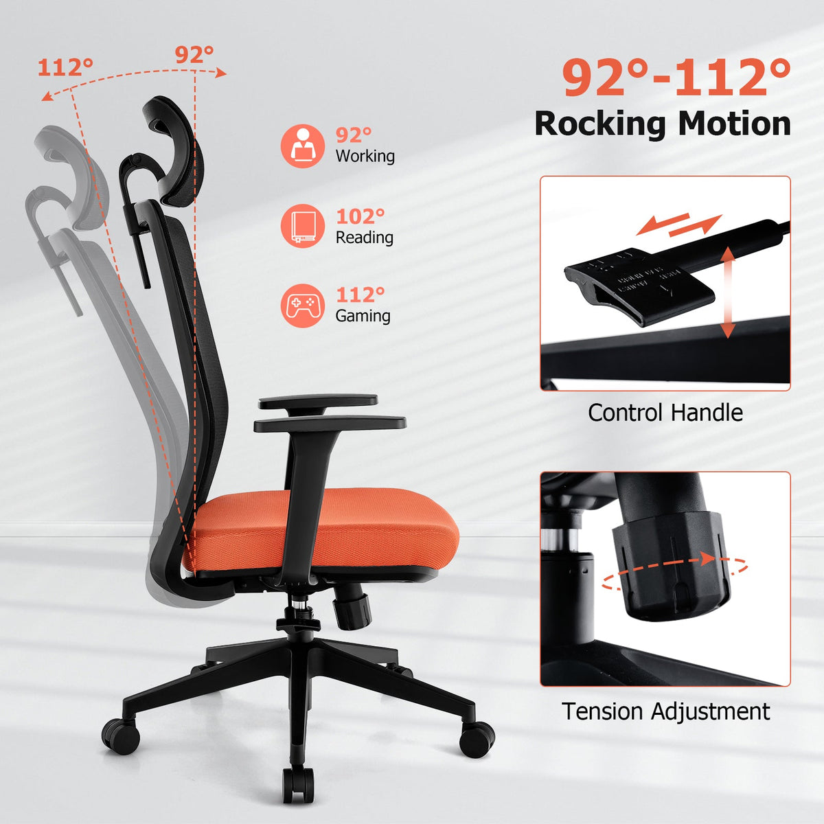 Ergonomic Office Chair with Lumbar Support and Adjustable Headrest-Black