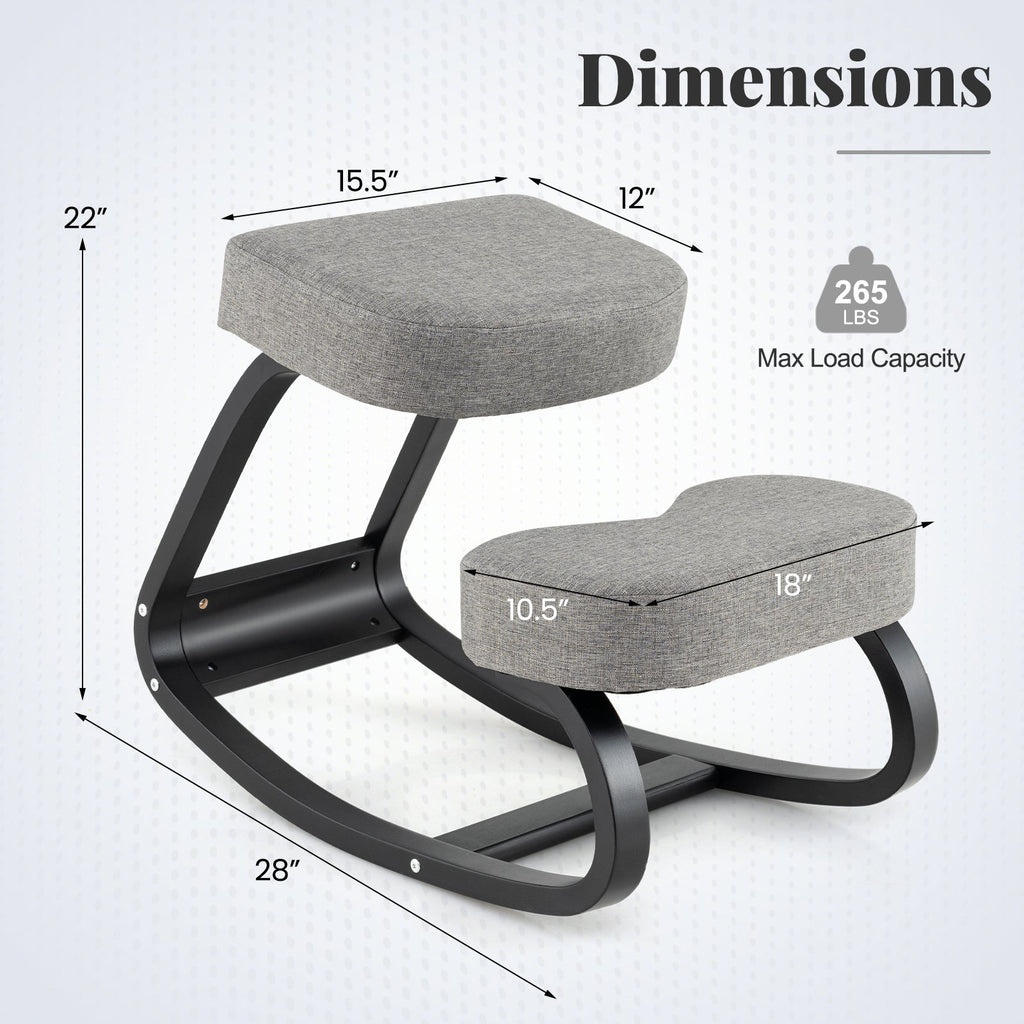 Wooden Ergonomic Backless Rocking Kneeling Chair with Padded Cushion-Gray