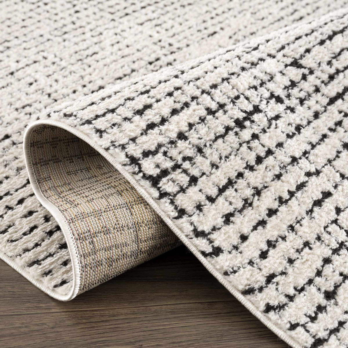 Keita Cream & Black Grid Plush Rug