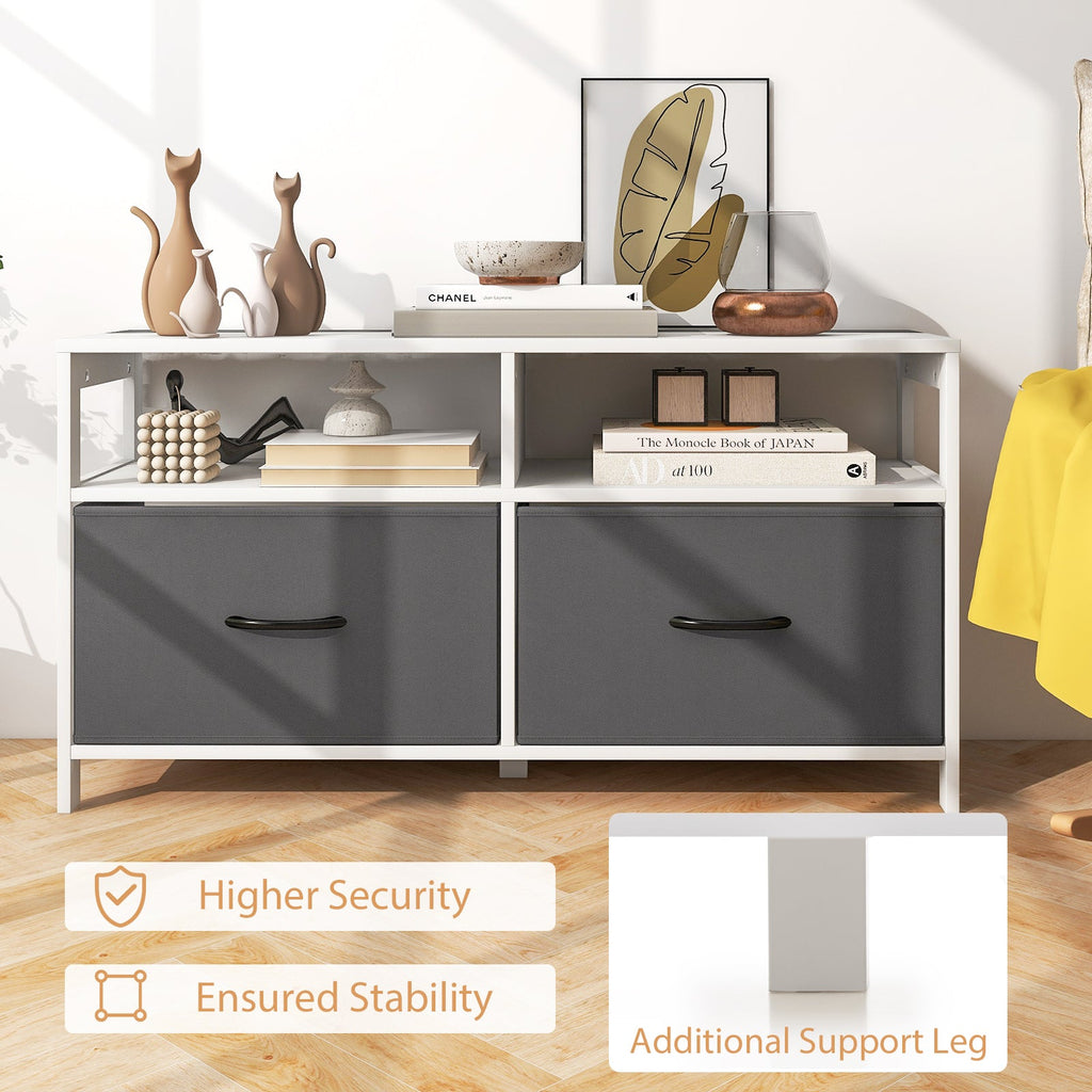 Fabric Chest of Drawers with 2 Drawers and 2 Open Shelves-White