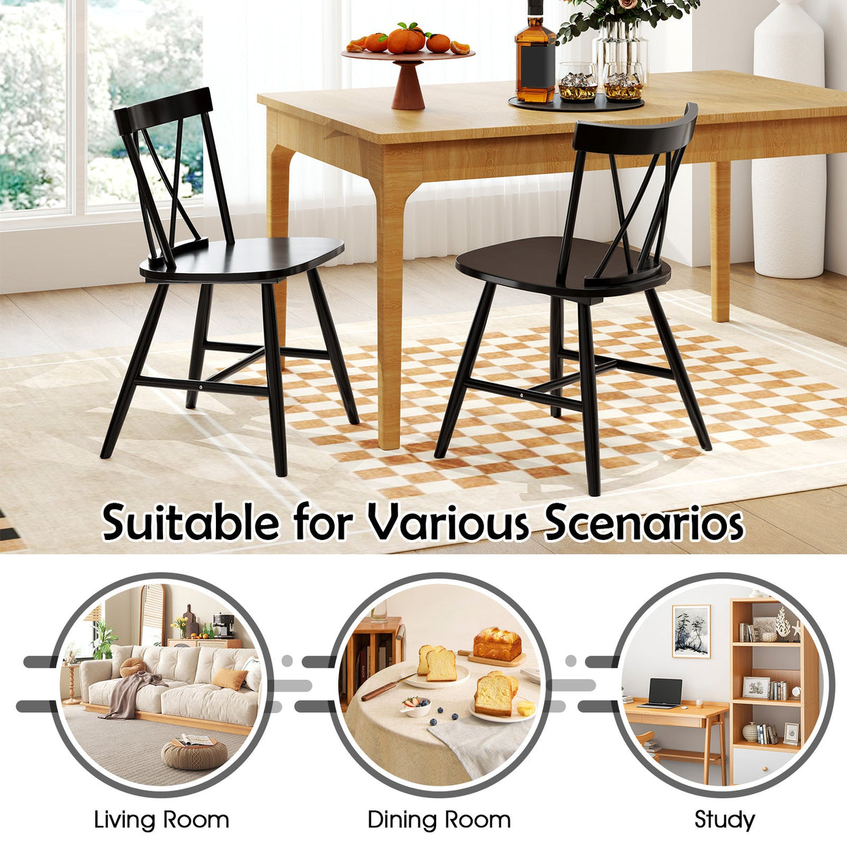 Farmhouse Kitchen Dining Chair Set of 2 with Rubber Wood Frame