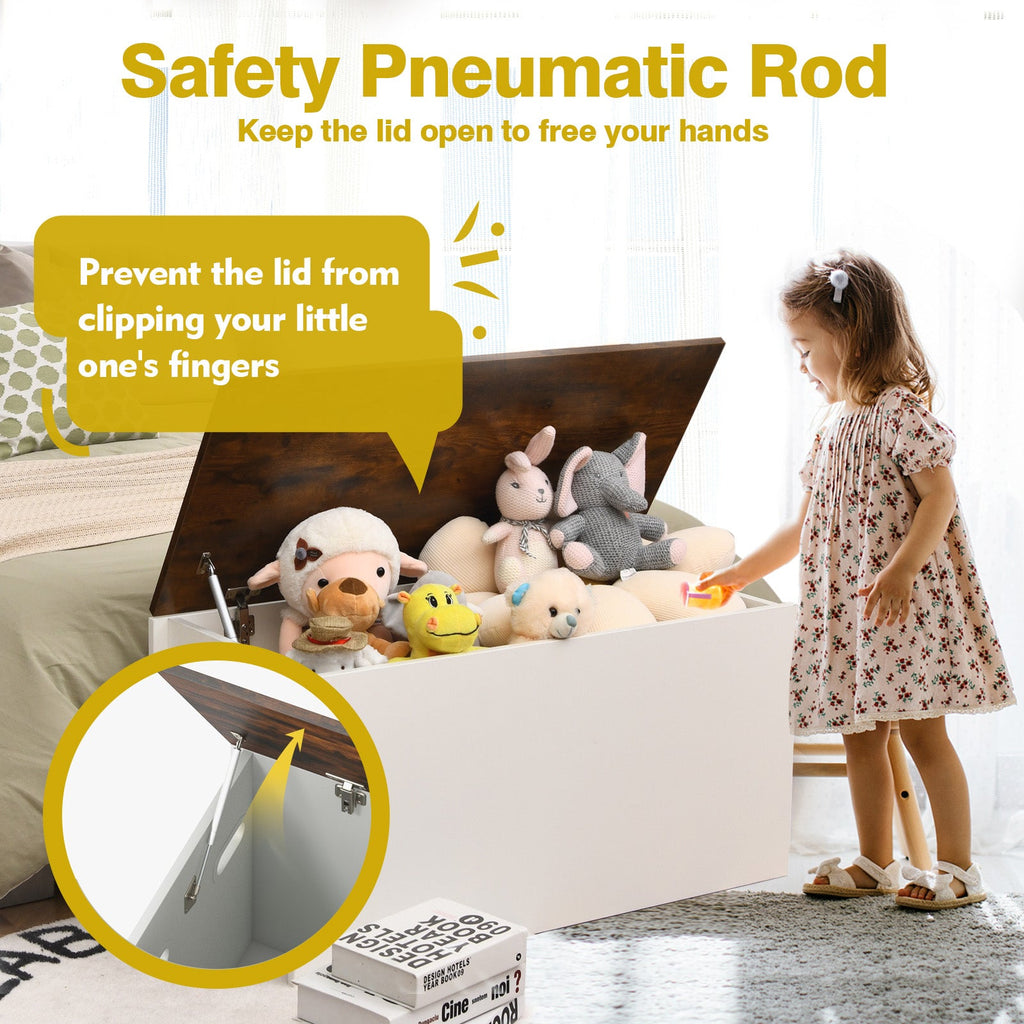 Flip-top Storage Chest with Self-hold Cover and Pneumatic Rod-White