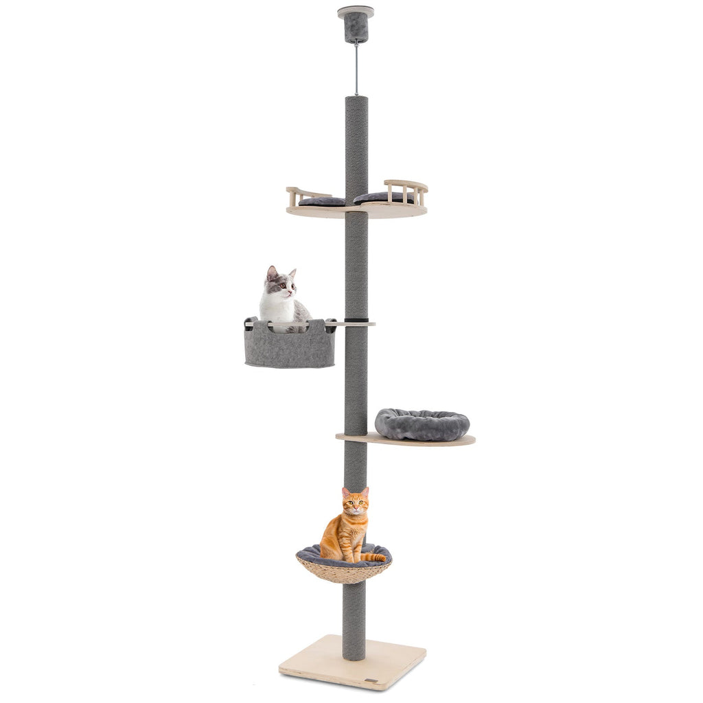Floor to Ceiling Cat Tree with 93 Inch-107 Inch Adjustable Height-Gray