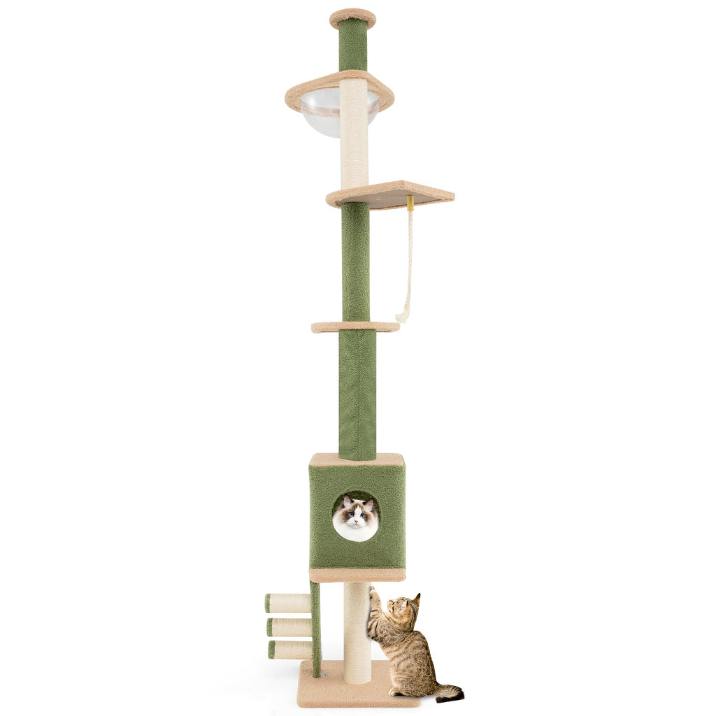 Floor to Ceiling Cat Tree with 86-99.5 Inch Adjustable Height and Extra Post-Green