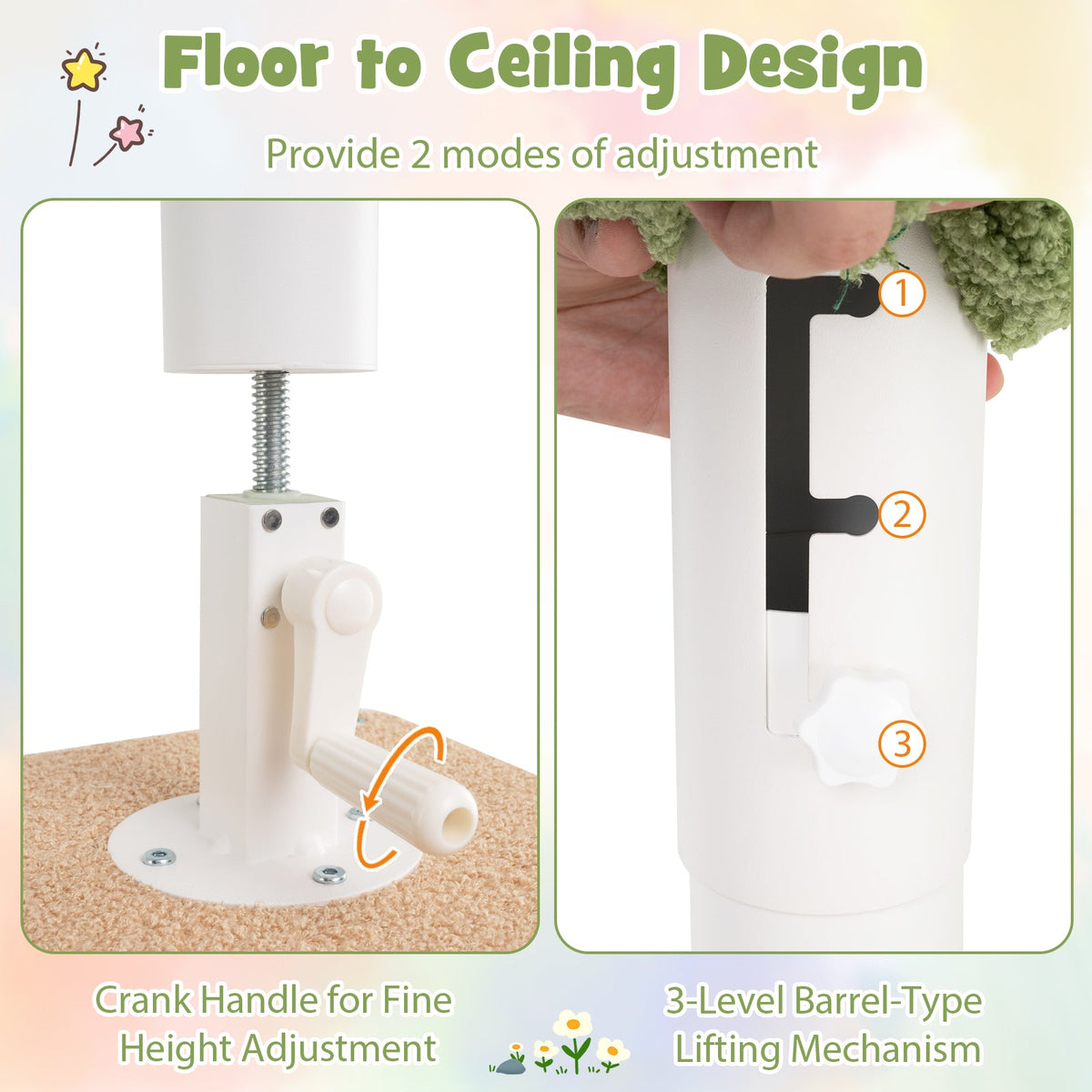 Floor to Ceiling Cat Tree with 86-99.5 Inch Adjustable Height and Extra Post-Green