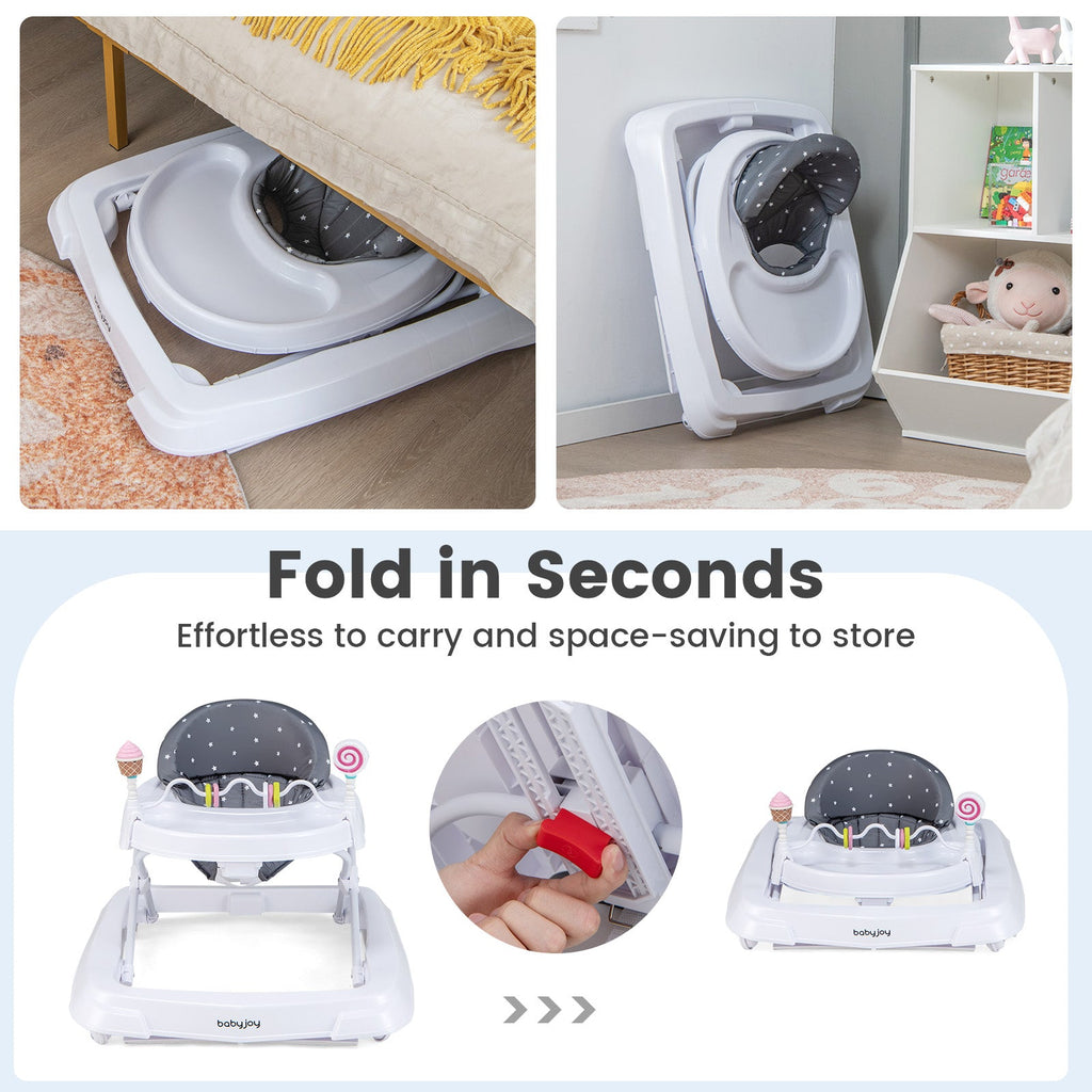 Foldable Baby Activity Walker with Adjustable Height and Detachable Seat Cushion