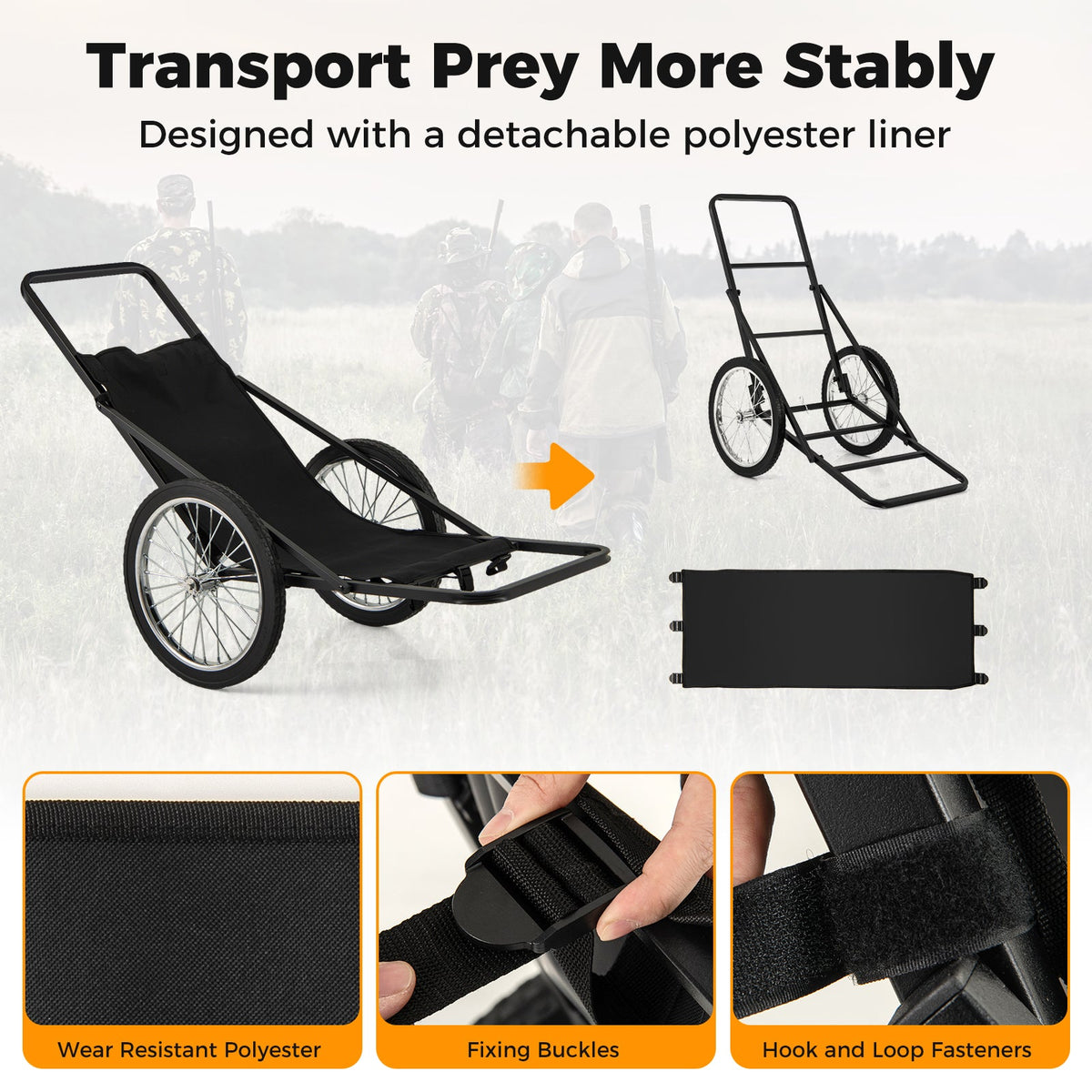 550 LBS Folding Deer Game Cart with Polyester Liner for Hunting