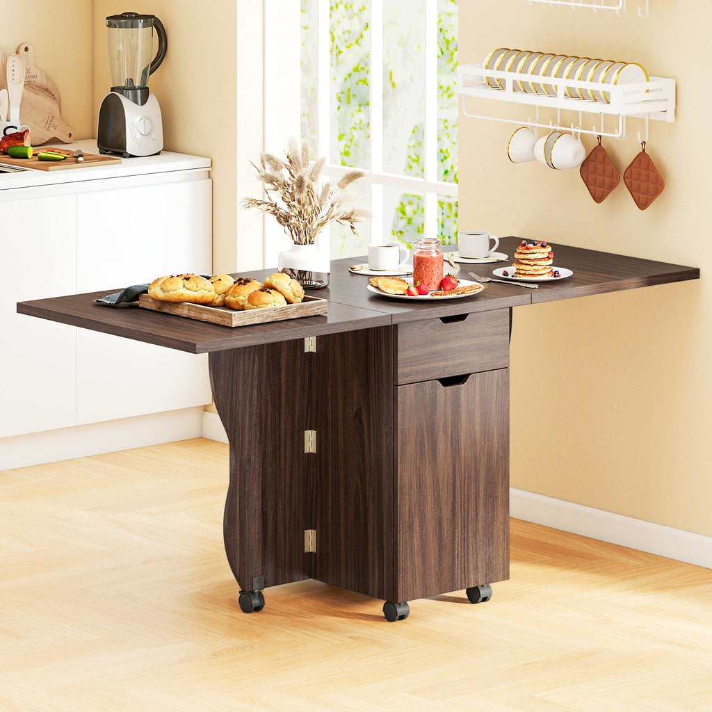 Folding Dining Table 3-in-1 Space-Saving Drop Leaf Kitchen Table with Lockable Wheels