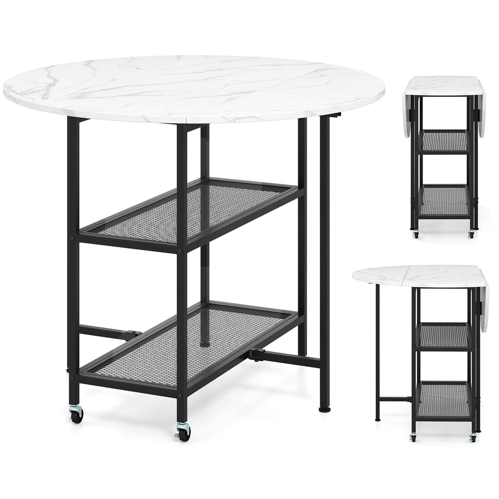 Folding Round Dining Table with Lockable Wheels