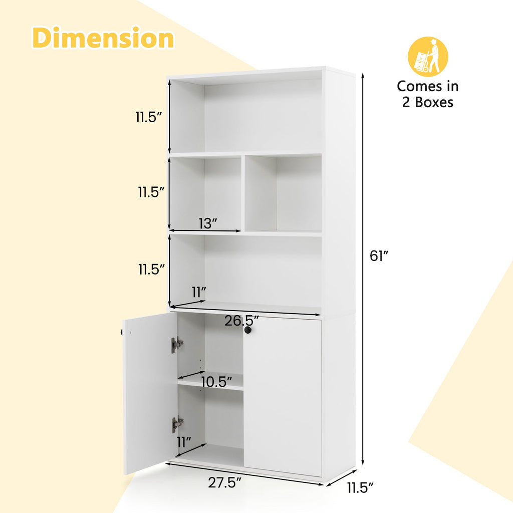 5-Tier Freestanding Bookcase with Open Cubes and Adjustable Shelf-White