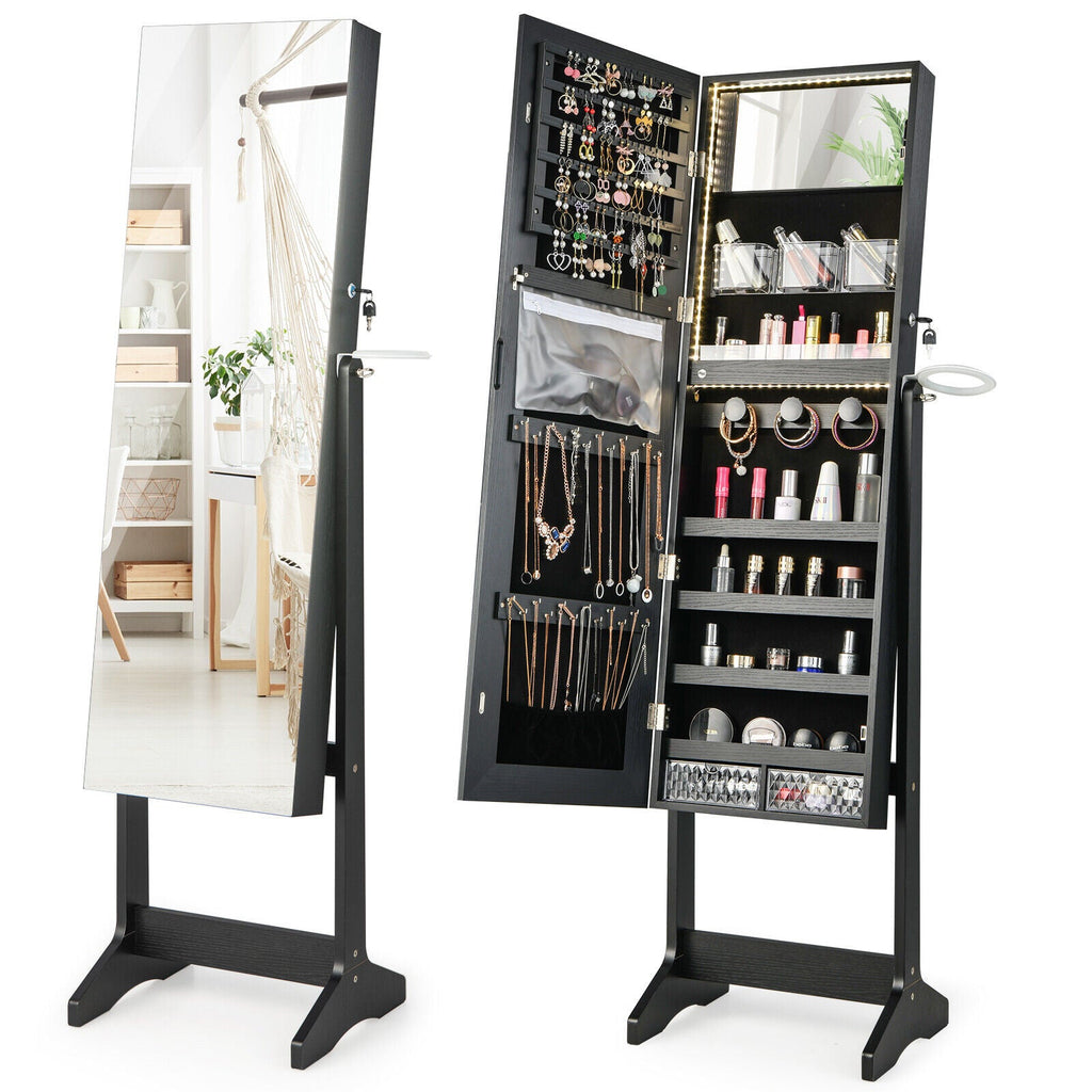 Freestanding Jewelry Cabinet with Full Length HD Mirror