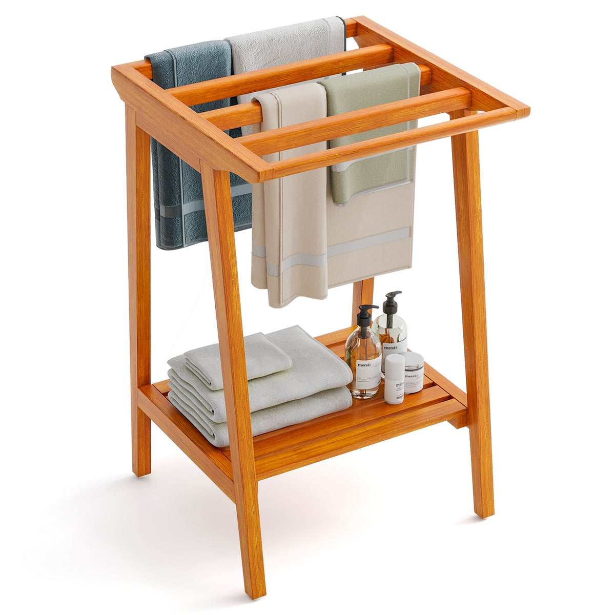 Freestanding Towel Rack with Storage Shelf for Bathroom