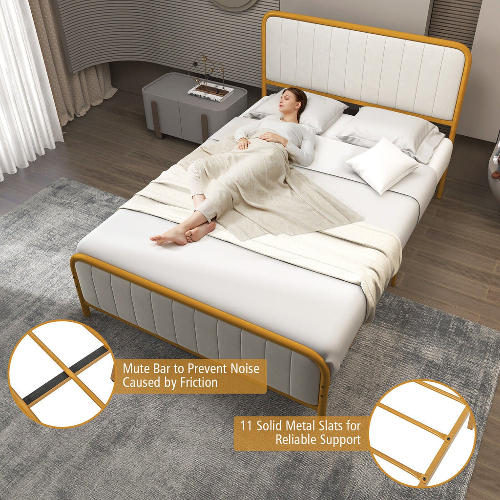 Upholstered Gold Platform Bed Frame with Velvet Headboard