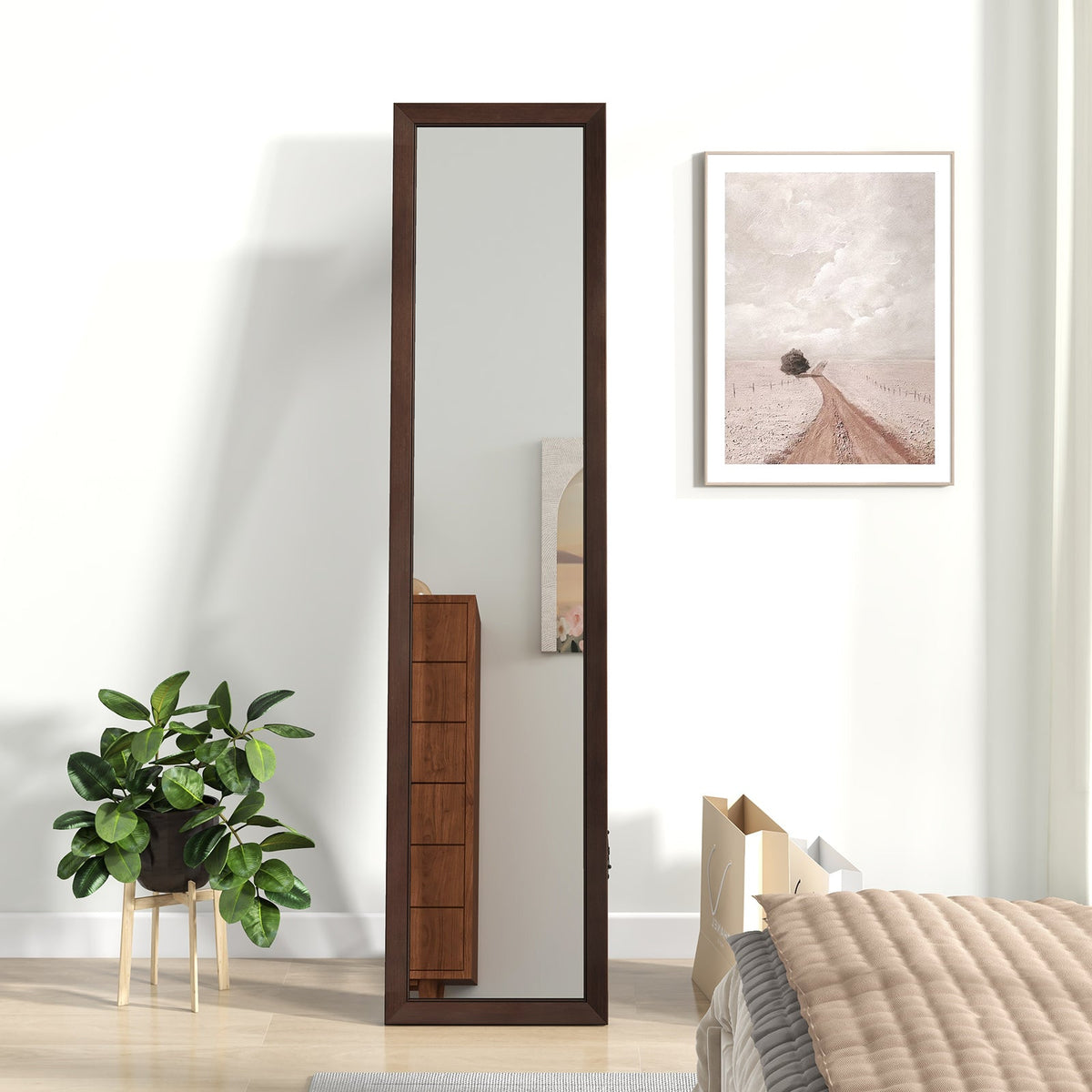 Full Length Mirror with Stand and Solid Wood Frame