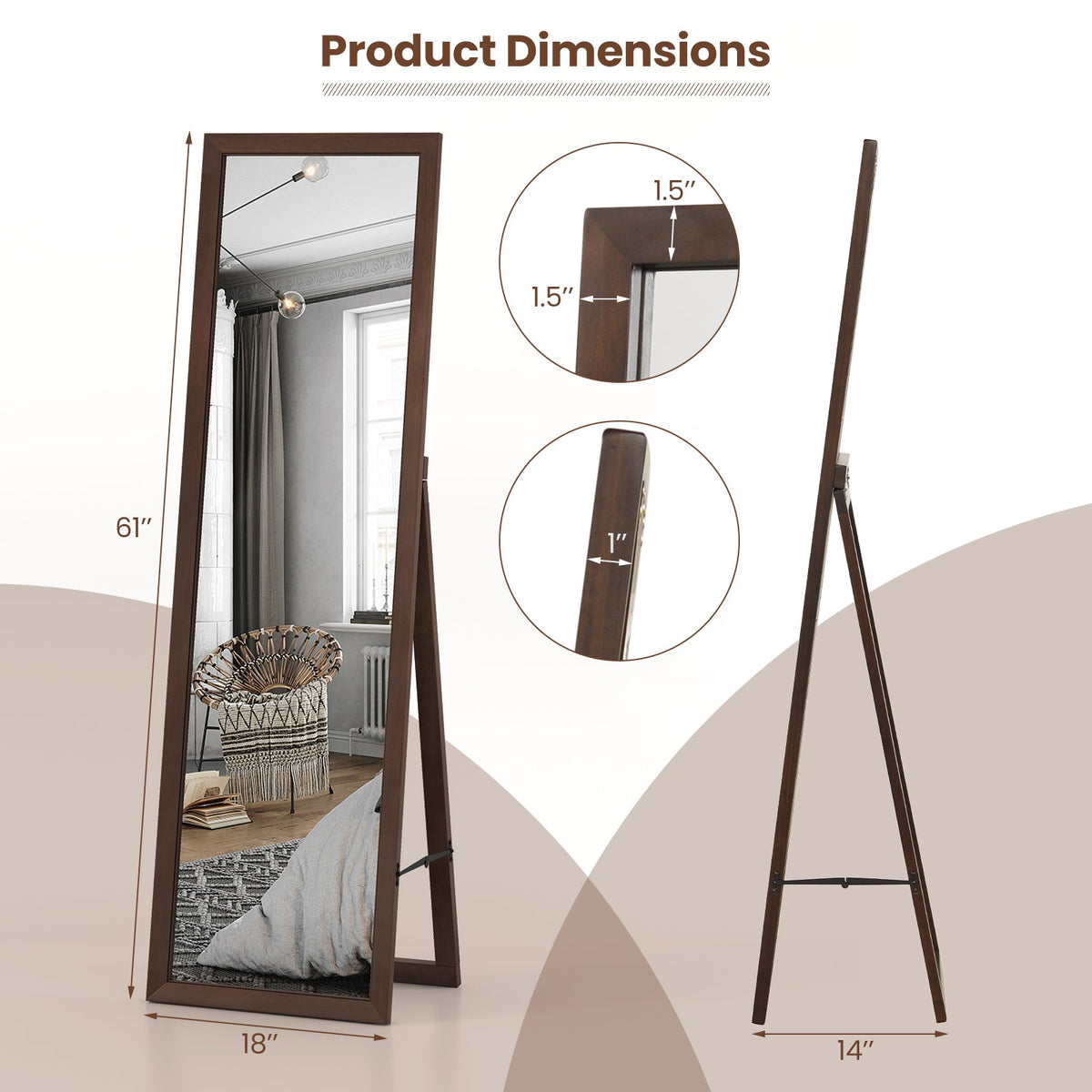 Full Length Mirror with Stand and Solid Wood Frame
