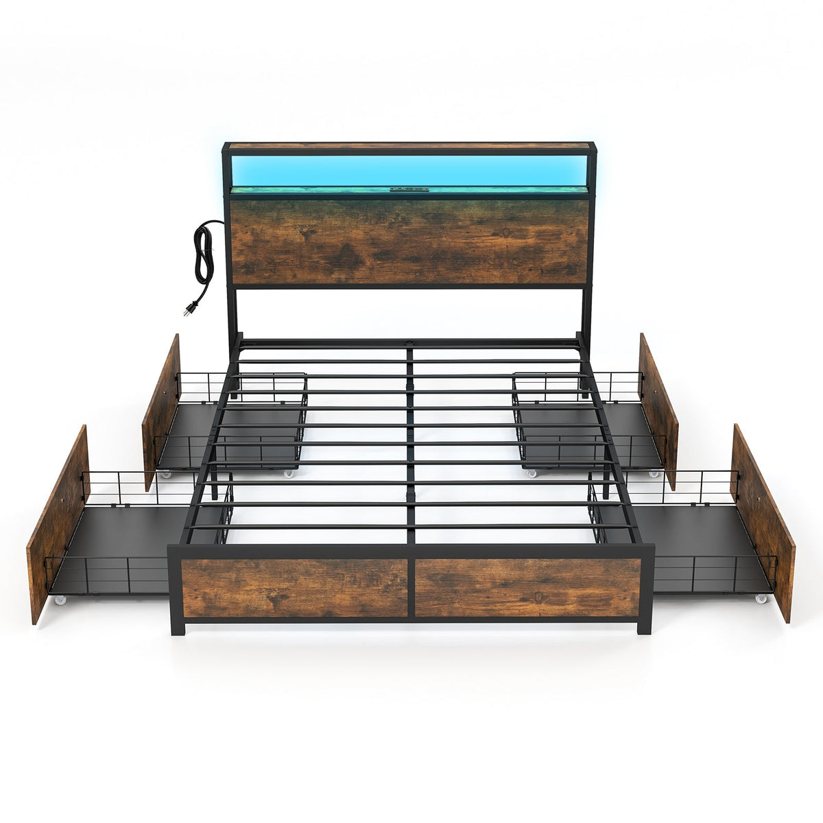 Full/Queen Size Bed Frame with Smart LED Lights and Storage Drawers