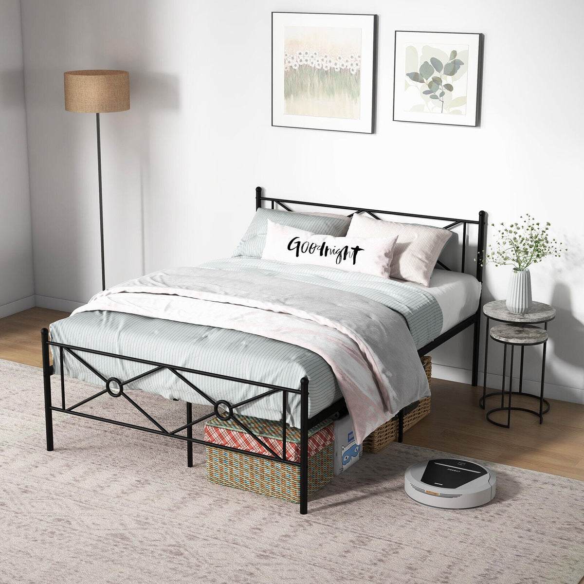 Full/Queen Size Metal Platform Bed Frame with Headboard and Footboard