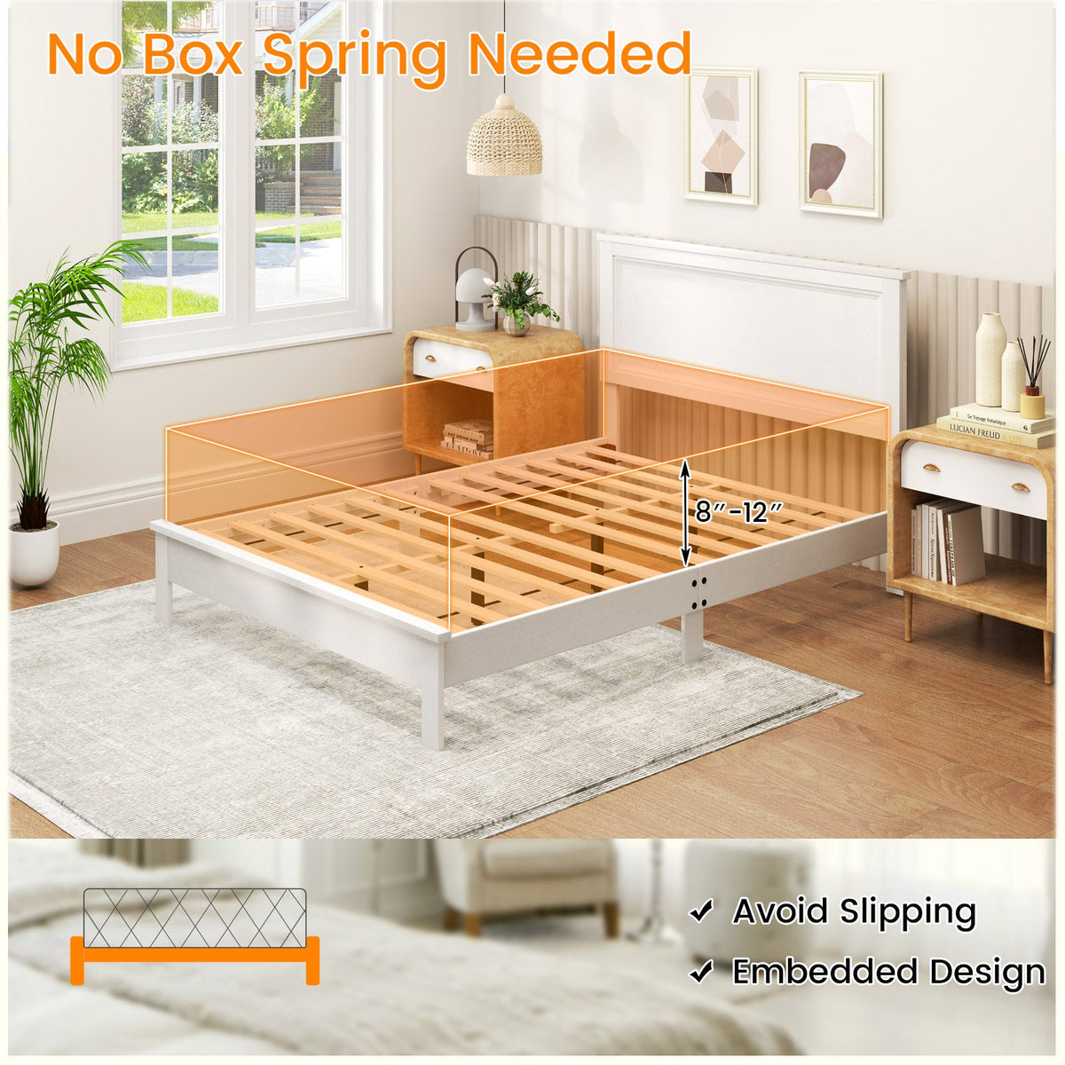 Full Size Platform Slat Bed Frame with High Headboard