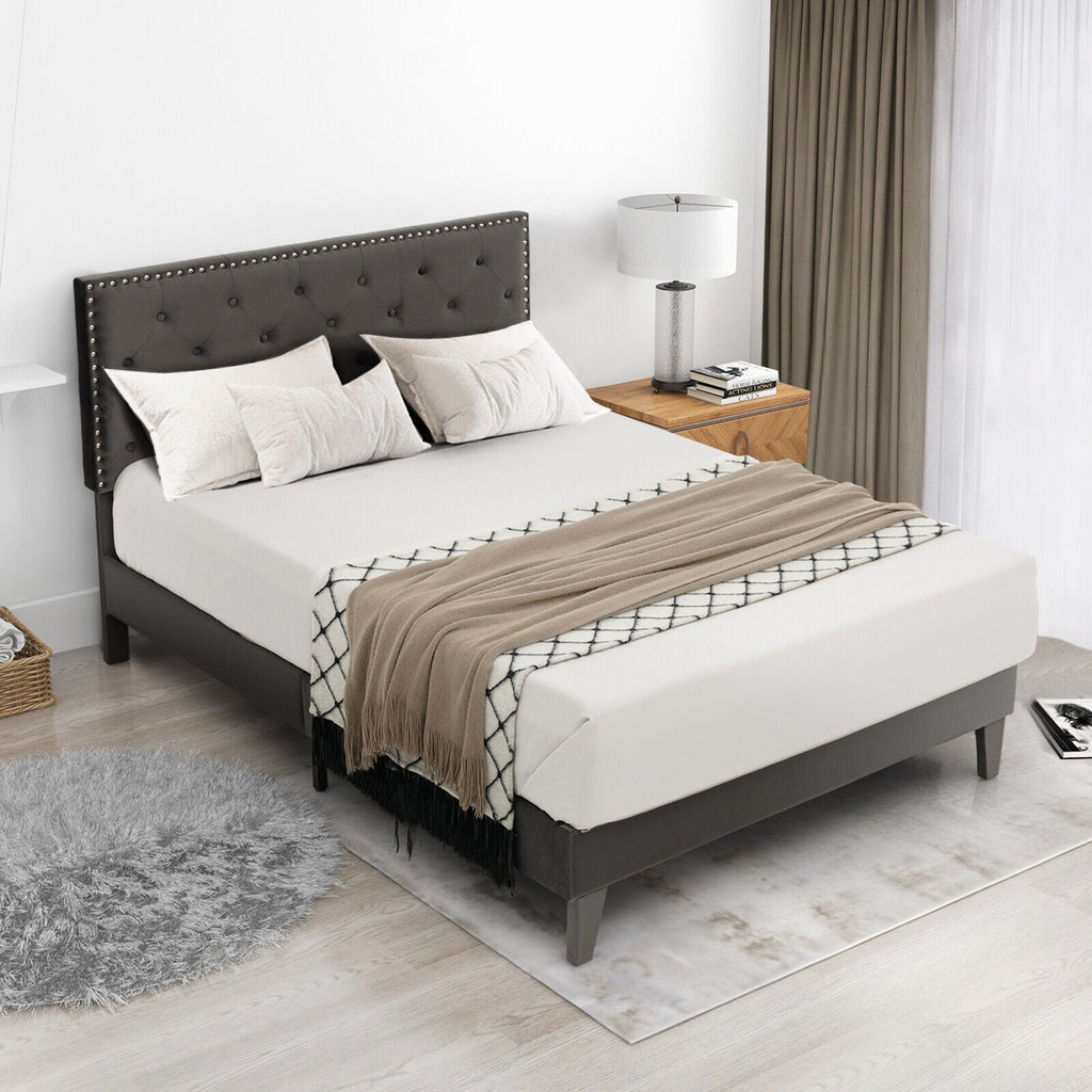 Full/Queen Size Upholstered Platform Bed with Tufted Headboard